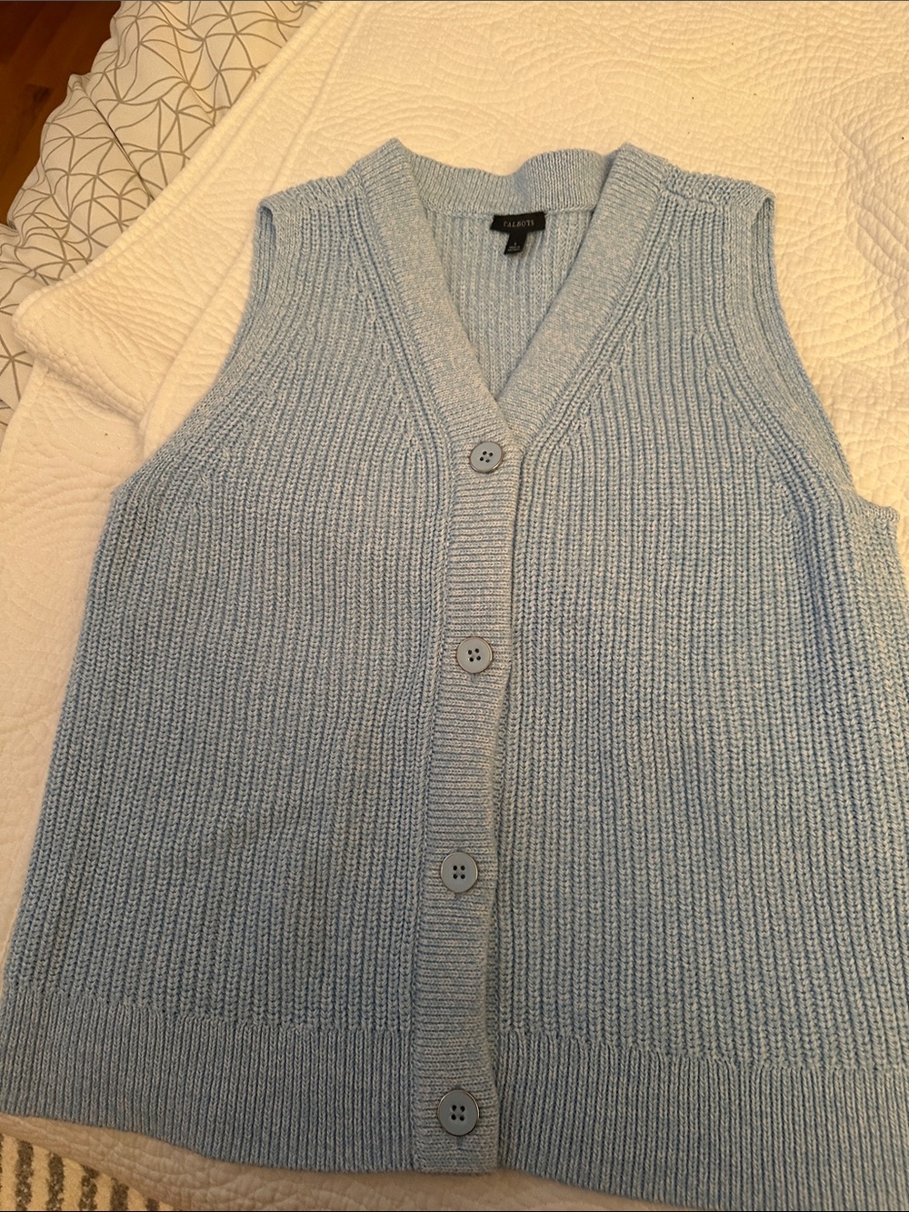 Talbots Classic Light Blue Knit Button-Front Sweater Vest L neot